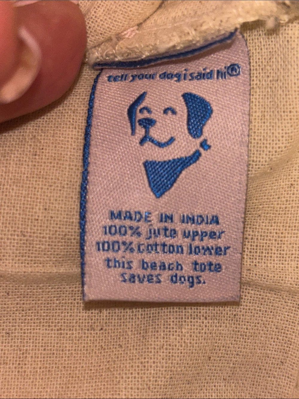 TELL YOUR DOG I SAY HELLO…DOG BRAND..BEACH TOTE..ANYTHING TOTE..JUTE AND COTTON. - Picture 3 of 16